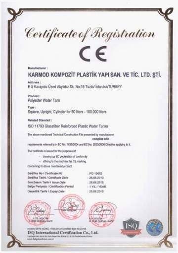 Certificat CE de conformité aux normes européennes en matière de polyester