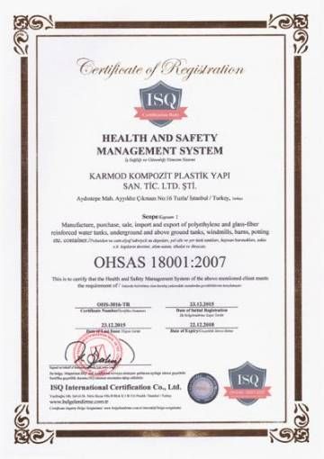 Сертификат качества OHSAS 18001 2007